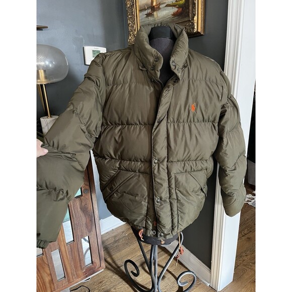 Men’s XL Polo Ralph Lauren Army Green Duck Down Puffer Jacket w hood